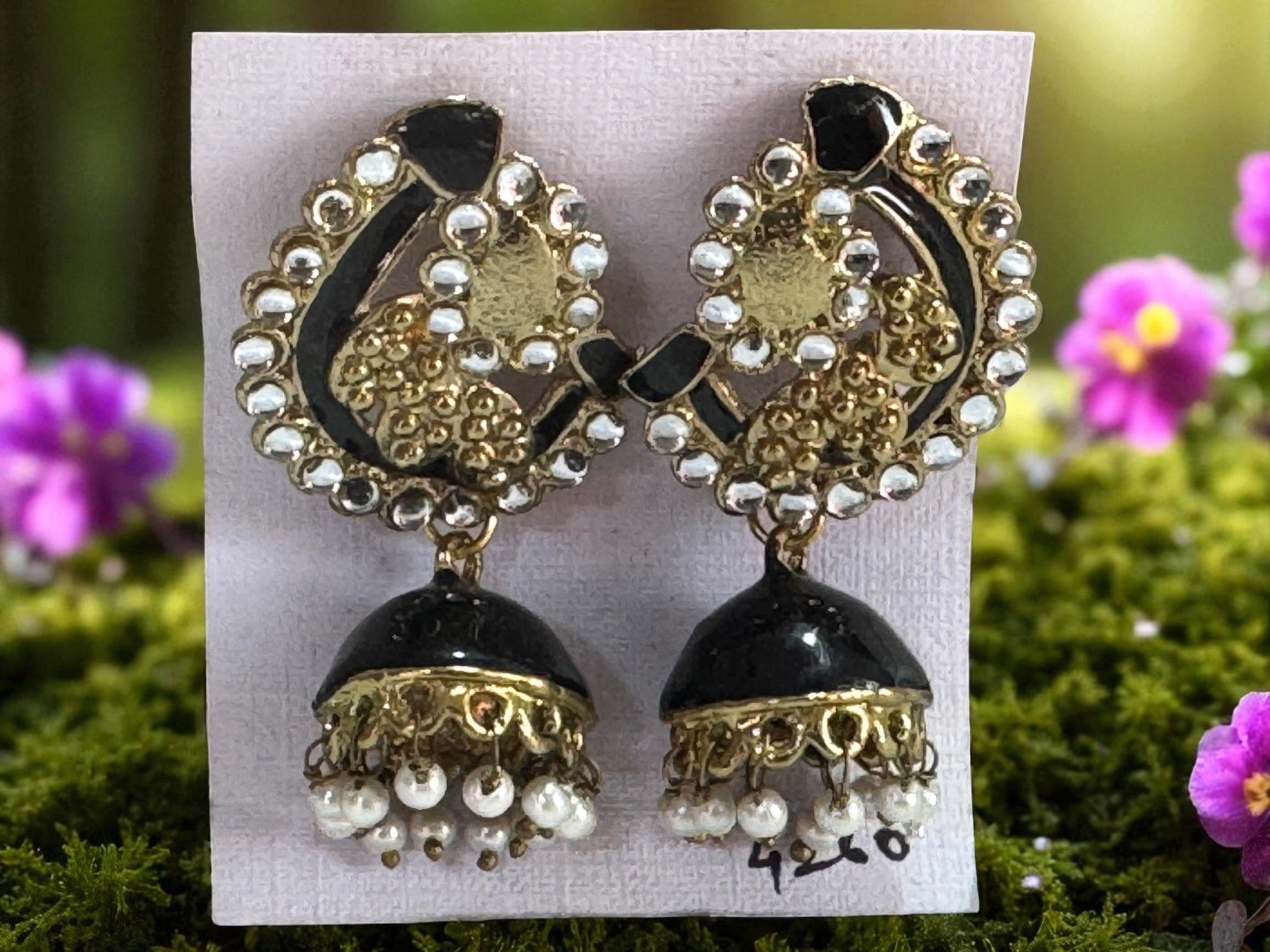 Black & Gold Pearl Jhumkas