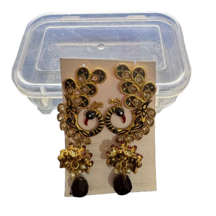 Asha Trends Traditional Peacock Earrings – Antique Finish with Hanging Beads