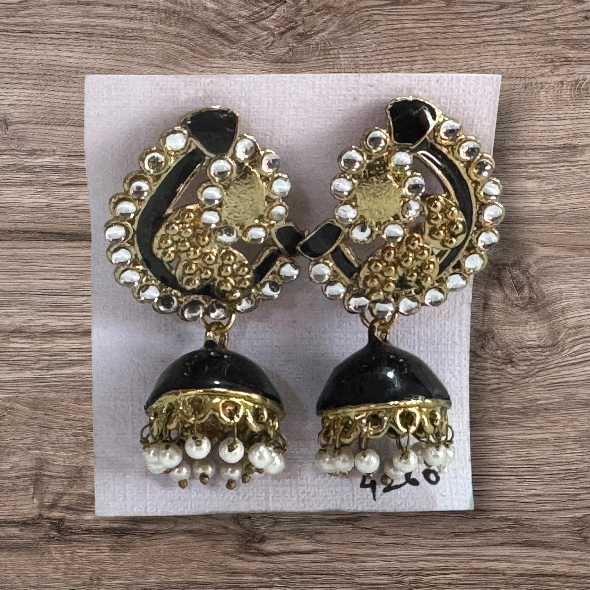 Black & Gold Pearl Jhumkas