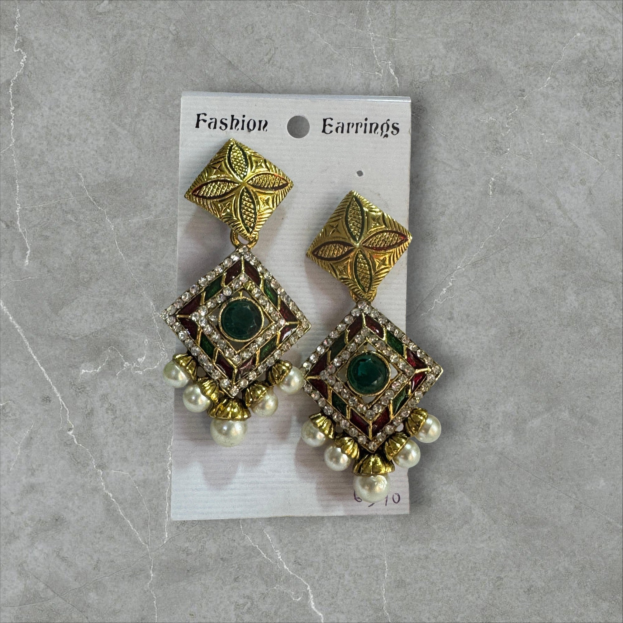 Antique Gold-Plated Kundan Earrings with Pearl Drops